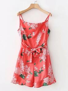 Random Florals Belted Romper