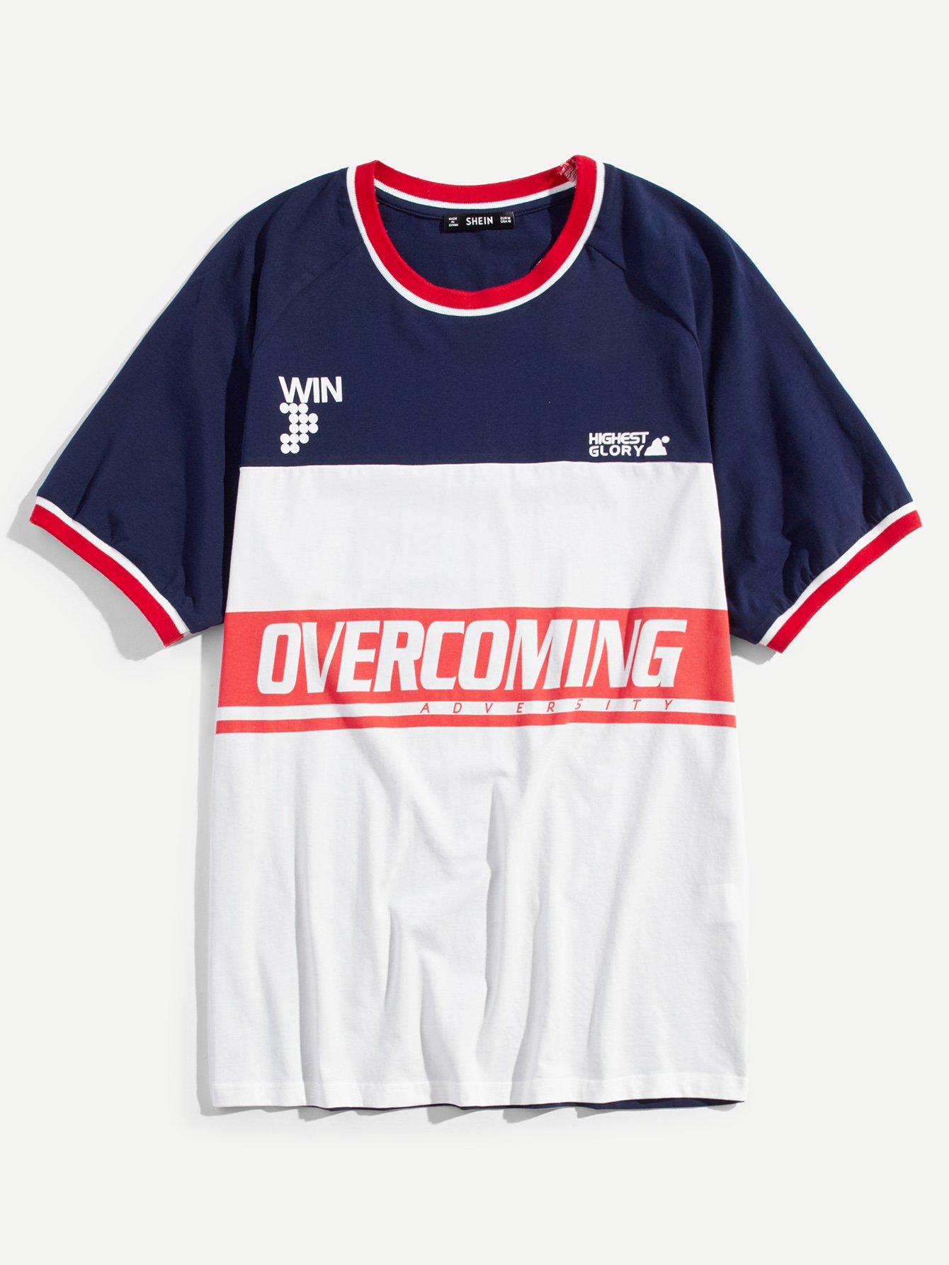 Мужчины Письмо Печать Raglan Sleeve Colorblock Tee