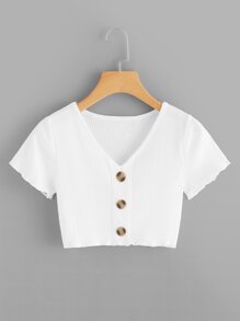 Single Breasted Ribbed Crop Top