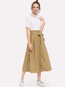 Pocket Decoration Striped Skirt