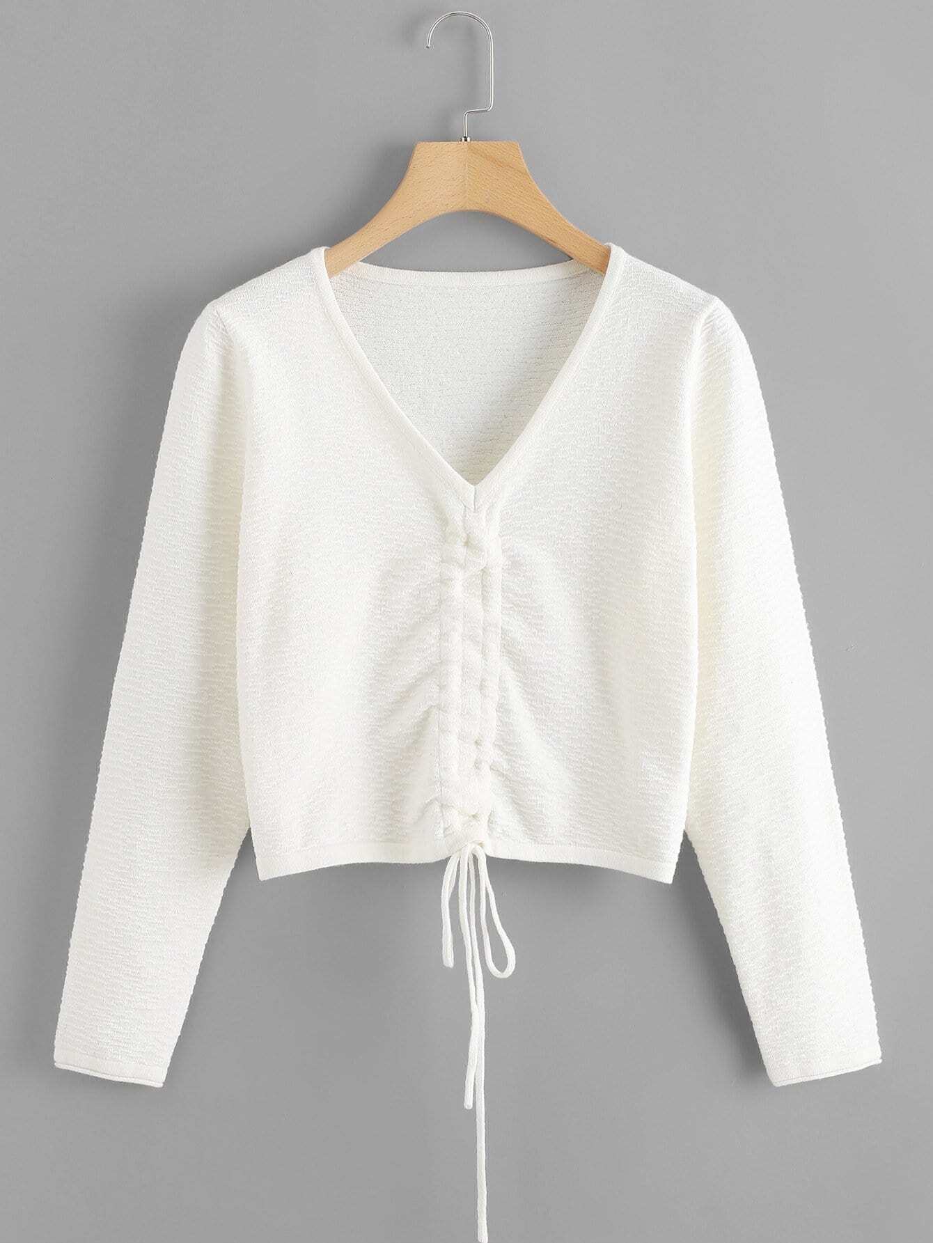 Drawstring Фронт текстурированный свитер