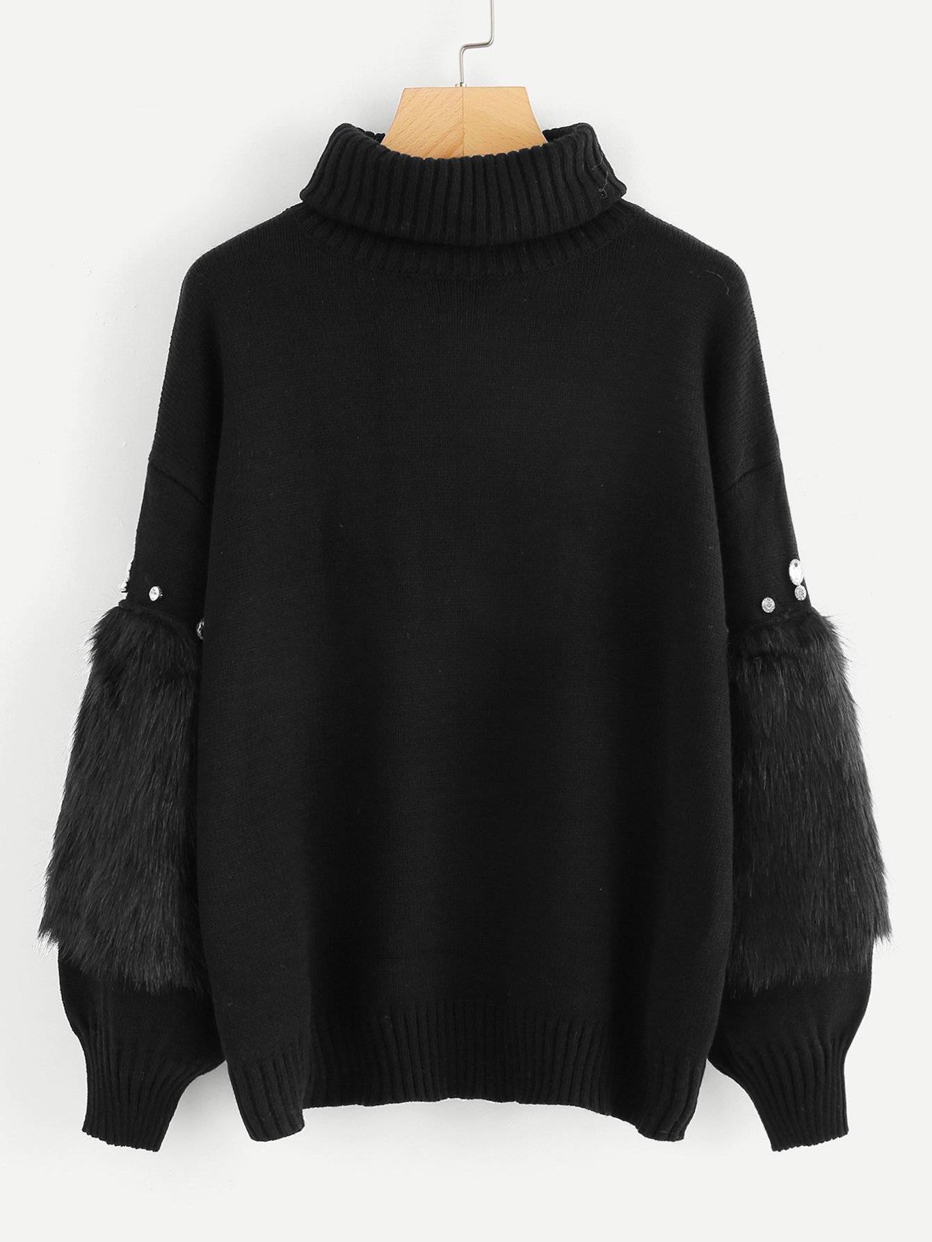 Rhinestone и искусственный мех украшенный свитер