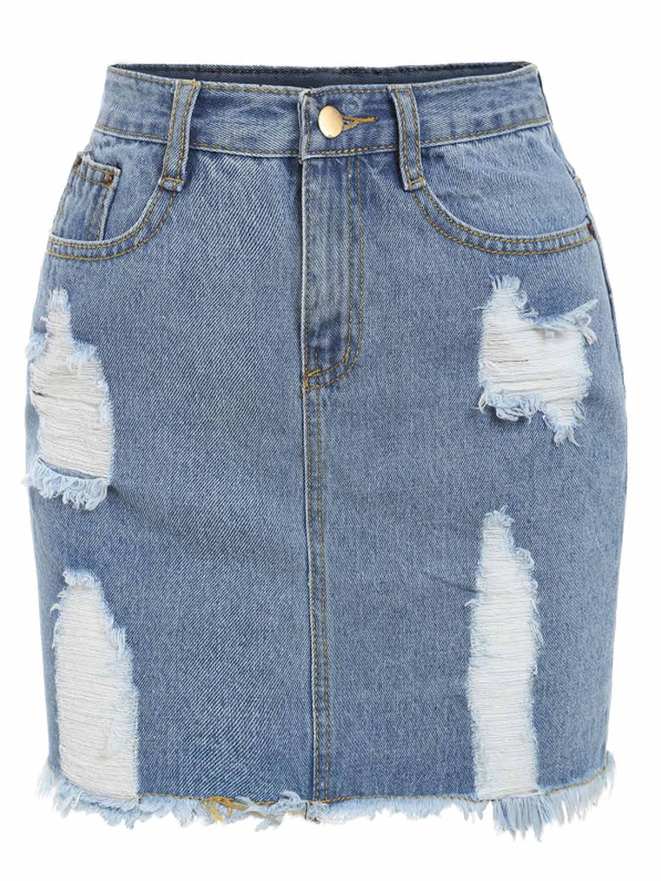 Frayed Denim Pencil Skirt
