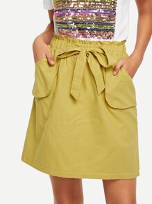 Knot Front Pocket Side Skirt