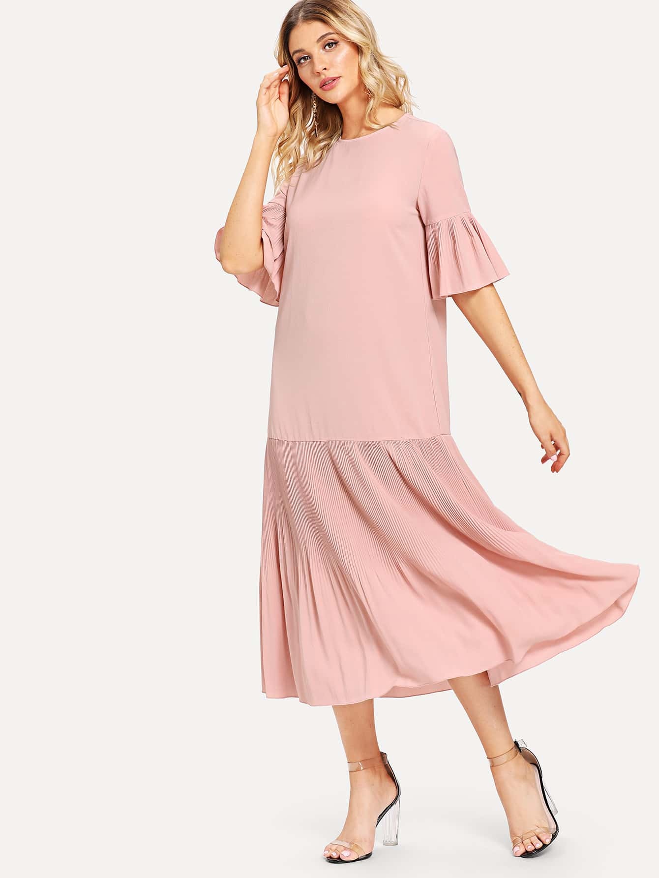 цены Pleated Panel Keyhole Back Dress