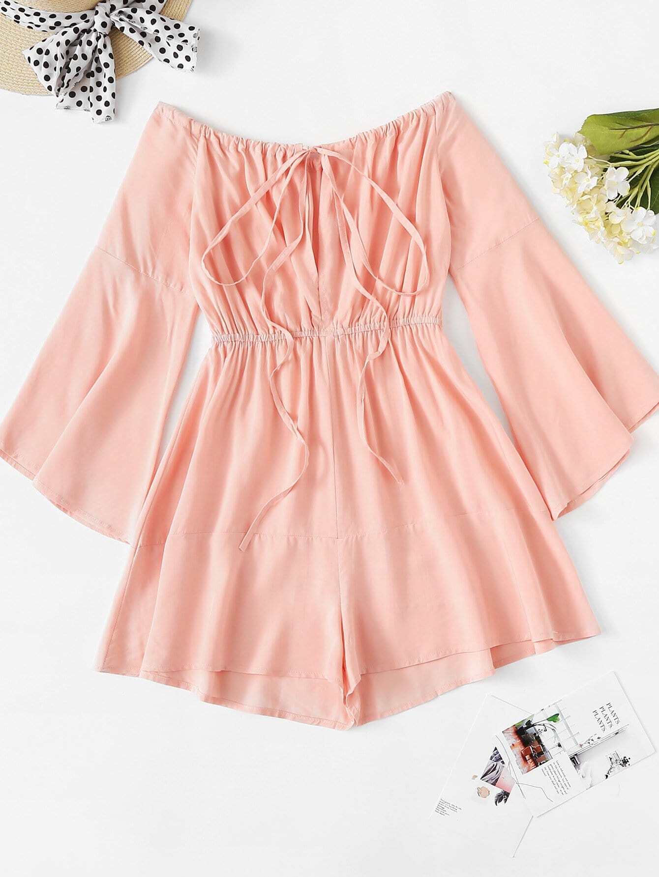 Bardot Drawstring Detail Flounce Sleeve Romper