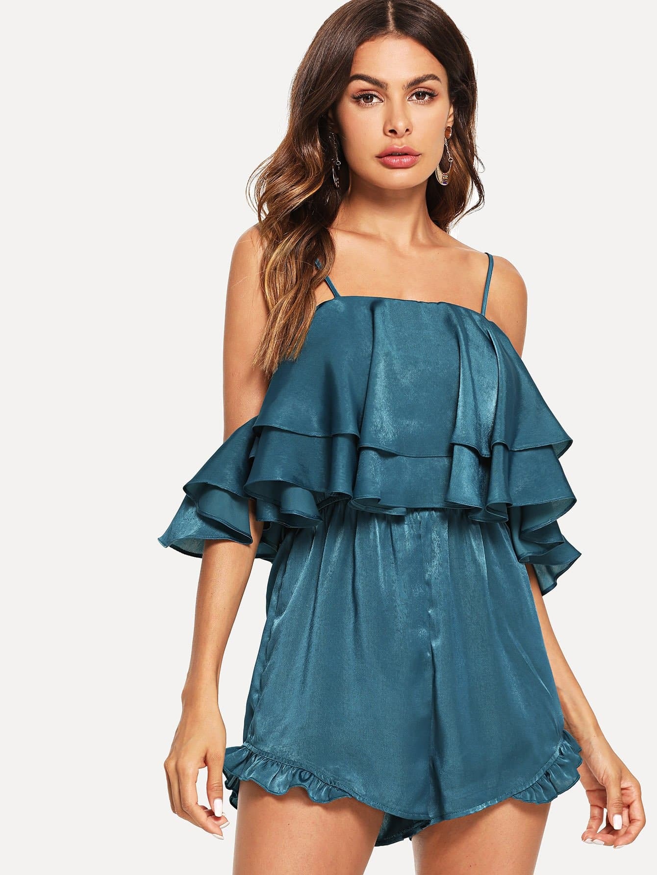 Многослойный комбинезон с капюшоном Ruffle Solid Cami
