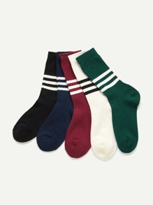 Striped Hem Socks 5pairs