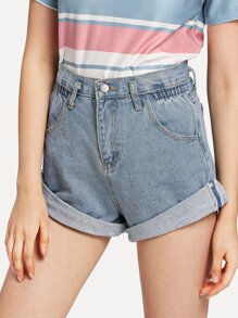 Roll-Up Hem Denim Shorts