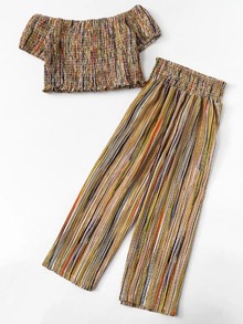 Plus Striped Pleated Off The Shoulder Two-piece Outfit