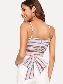 Striped Knot Back Surplice Cami Top