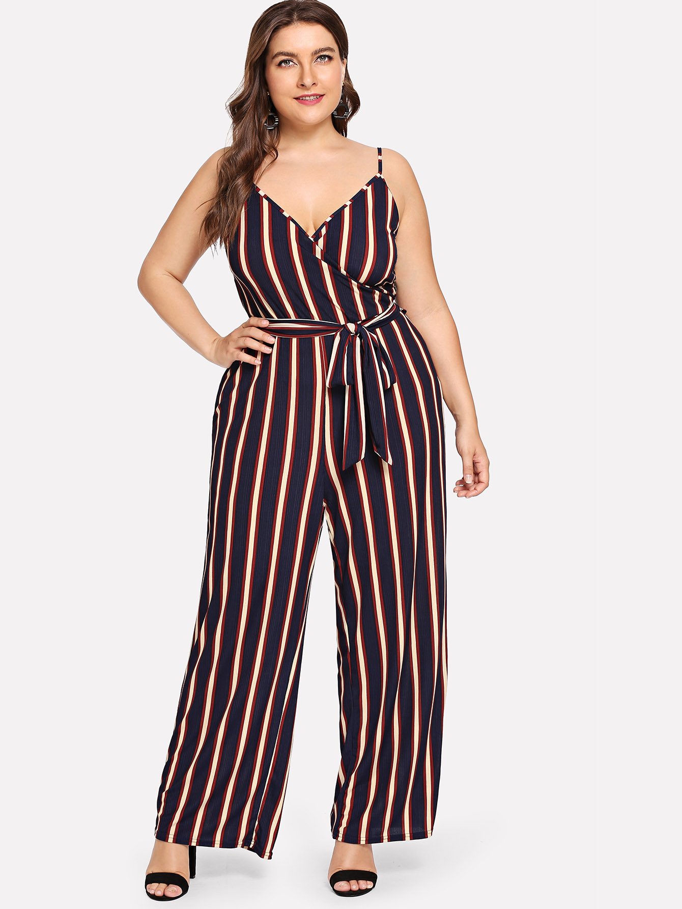 цена Plus Wrap Striped Wide Leg Cami Jumpsuit