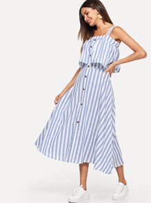 Striped Single Breasted Tiered Dress