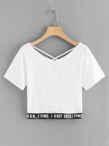 Criss Cross Back Slogan Hem Tee