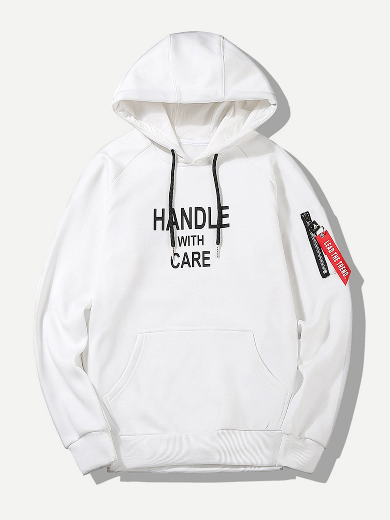 Men Zip Decoration Letter Print Hooded Sweatshirt