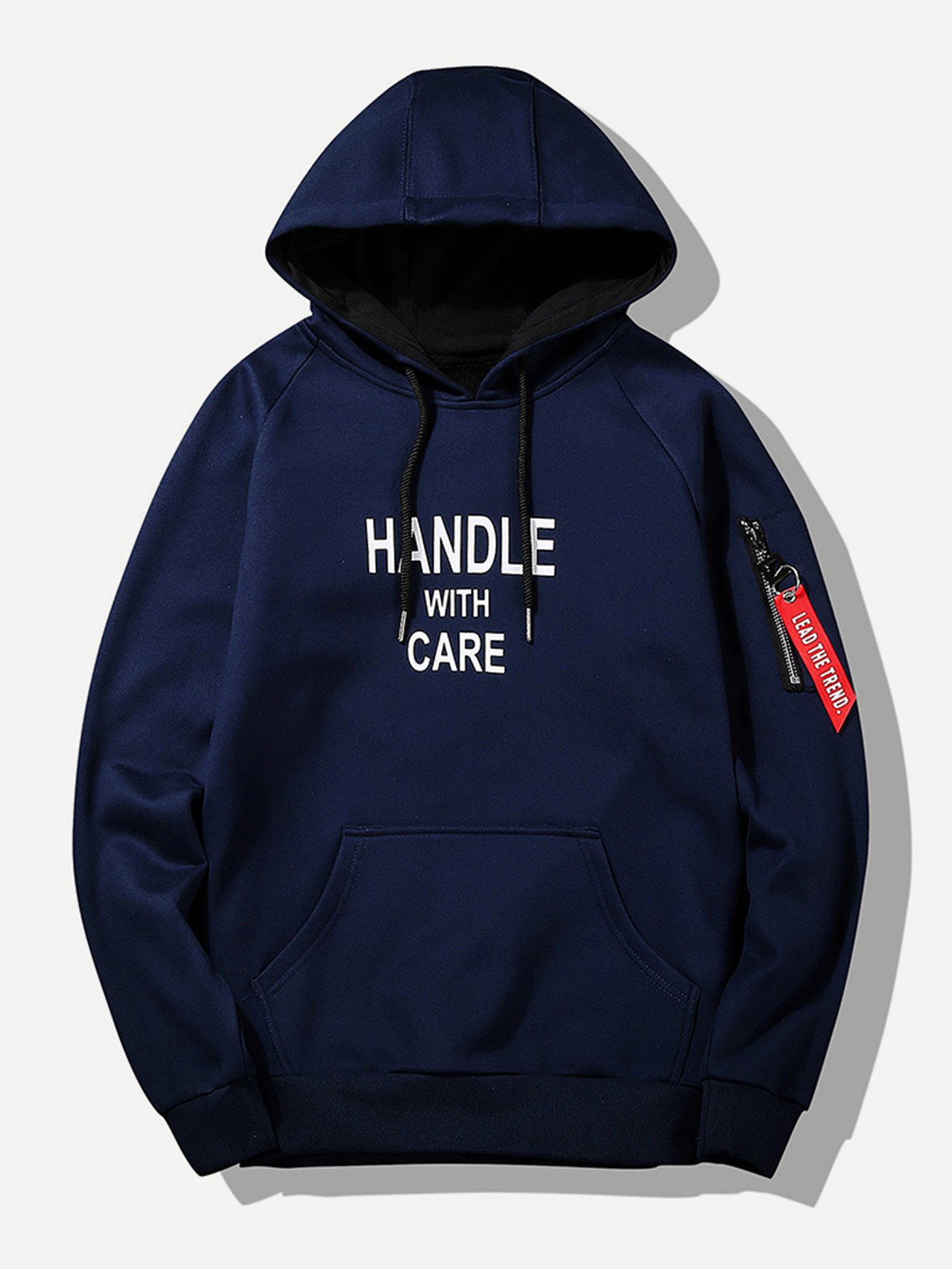 Men Zip Decoration Letter Print Hooded Sweatshirt