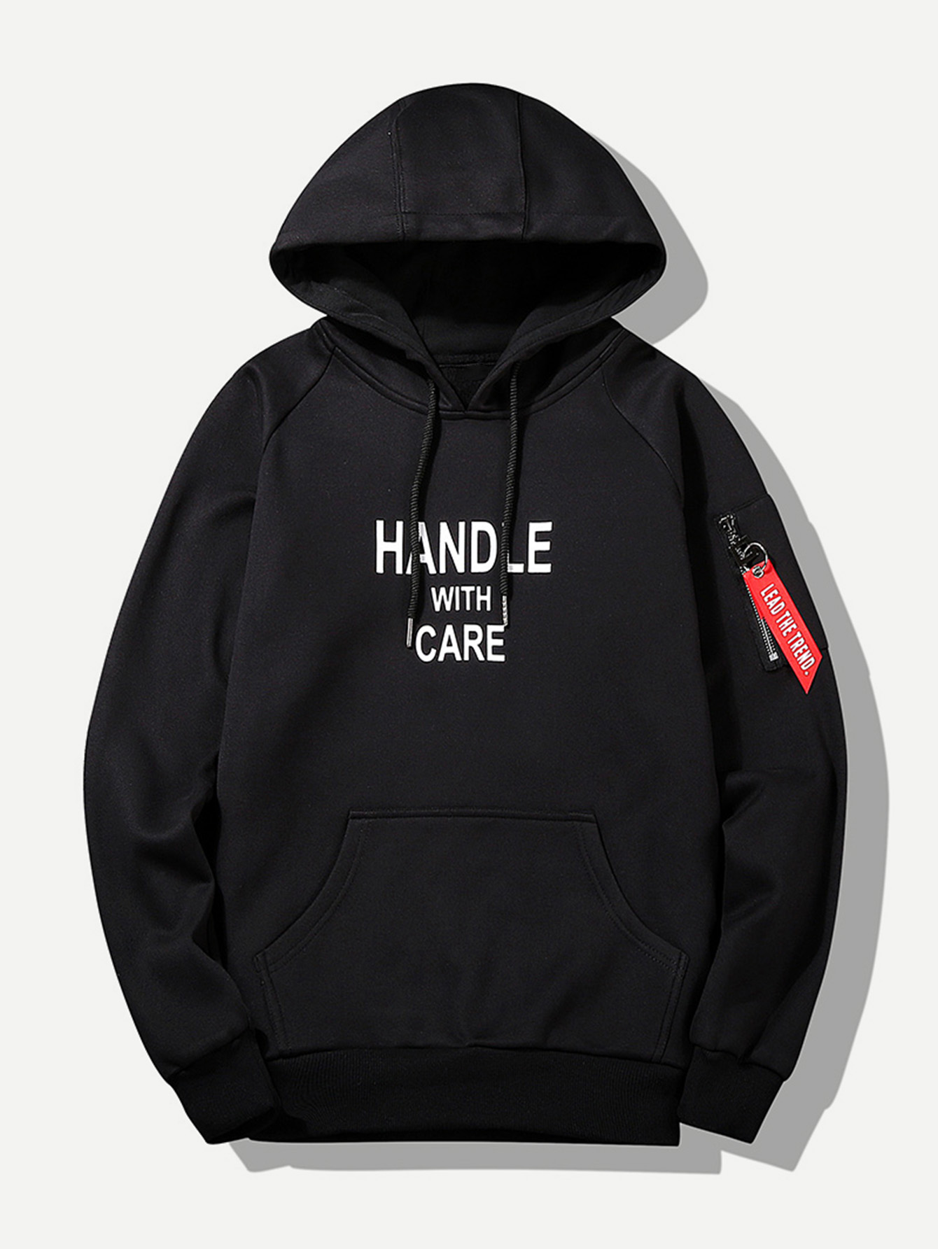 Men Zip Decoration Letter Print Hooded Sweatshirt