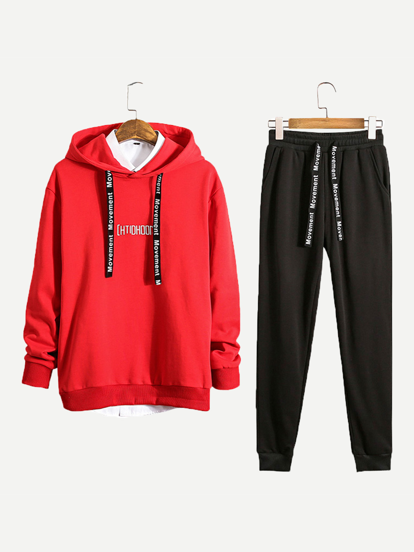 Men Letter Print Hooded Sweatshirt With Drawstring Pants