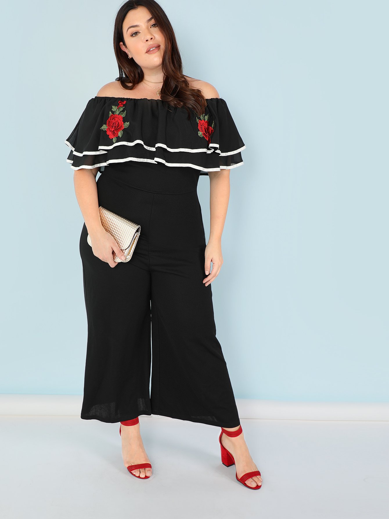 Цветочная аппликация Flushing Off Shoulder Jumpsuit
