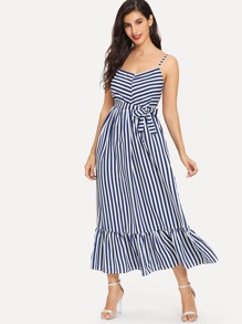 Striped Tie Waist Strap Dress