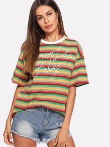 Letter Print Striped Tee