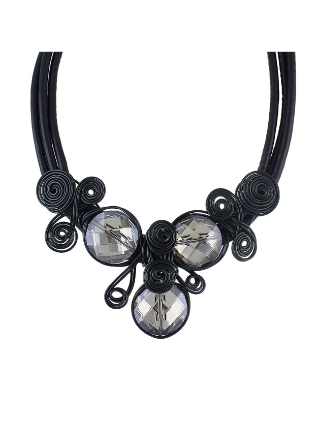 Black Pu Leather Chain Flower Choker Necklace