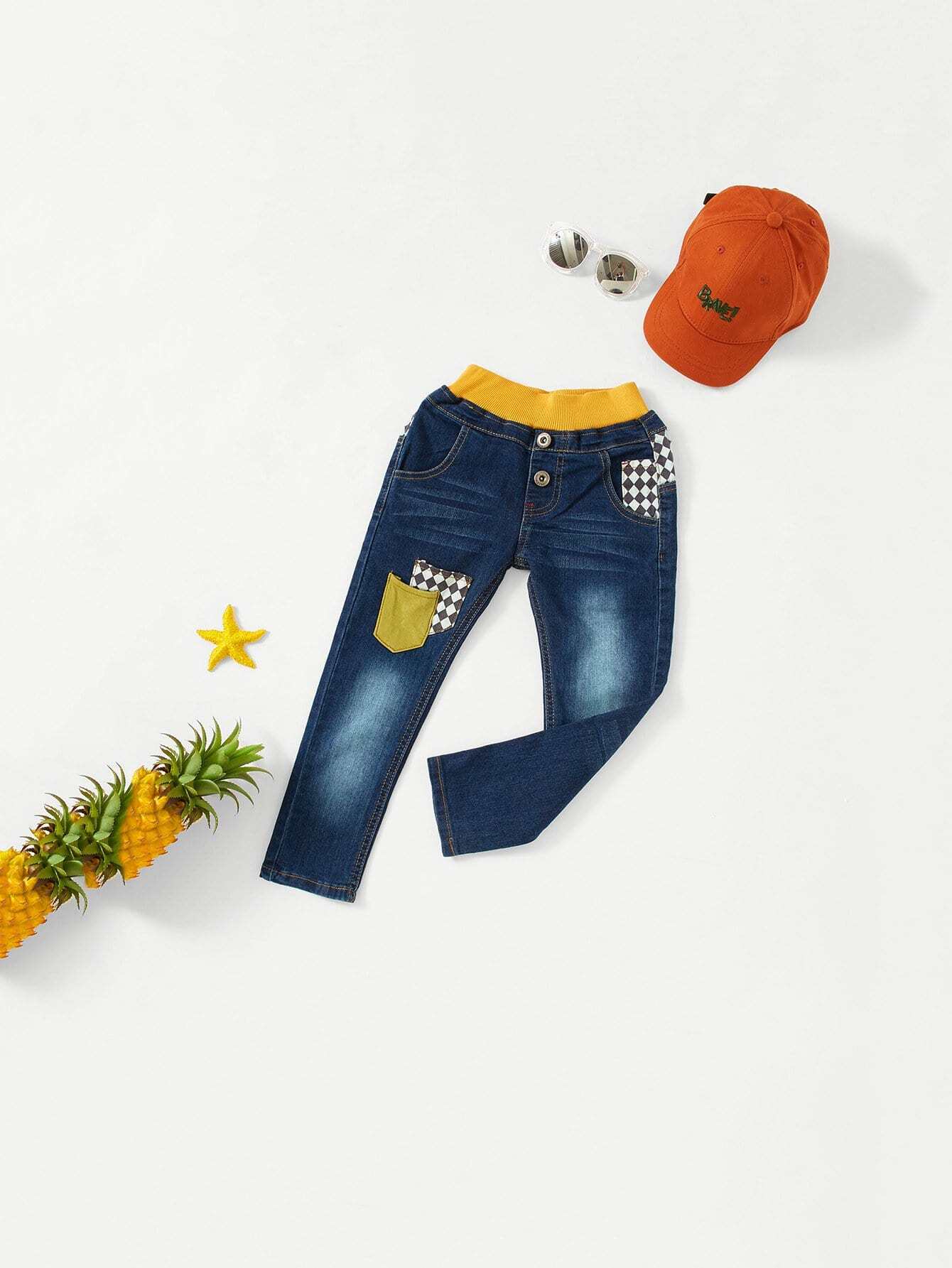 Boys Contrast Ribbed Trim Pocket Detail Jeans