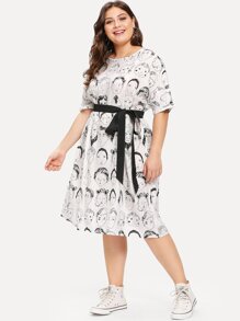 Plus Figure Print Belted Dress