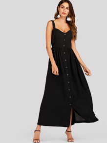 Solid Button Through Cami Dress