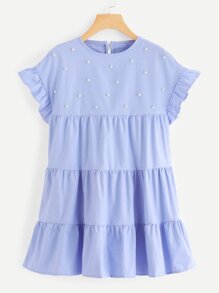 Ruffle Trim Pearl Beaded Dress