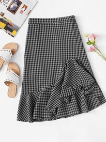 Ruffle Hem Checked Skirt