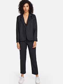 Chest Pocket Striped Blazer With Pants