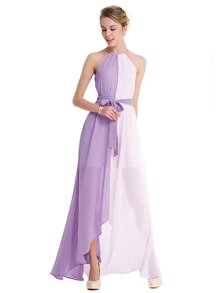 Two Tone Dip Hem Chiffon Dress With Weave Strap