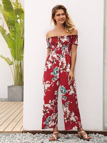 Off Shoulder Floral Print Romper