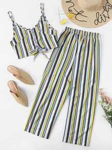 Knot Hem Striped Cami With Pants