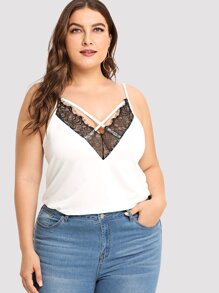 Plus Lace Panel Criss Cross Cami Top