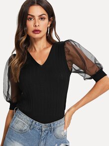 Contrast Mesh Solid Tee