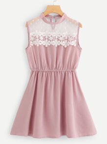 Sheer Mesh Panel Floral Dress