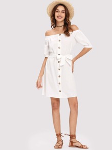 Off Shoulder Self Tie Waist Dress