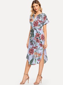 Block-Stripe Curved Hem Shirt Dress
