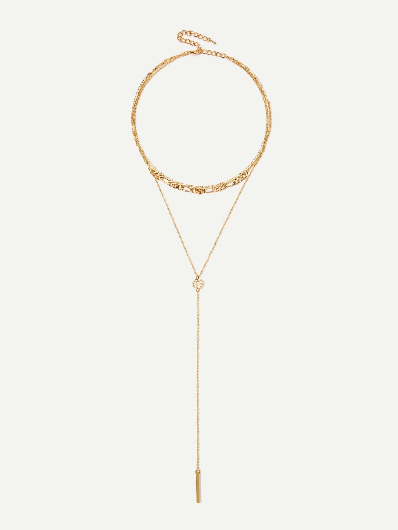 Textured Disc Detail Lariats Pendant Necklace