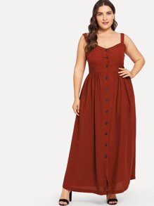 Plus Solid Button Through Dress