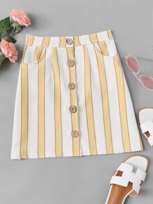 Striped Button Through Skirt