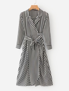 Contrast Stripe Wrap Shirt Dress
