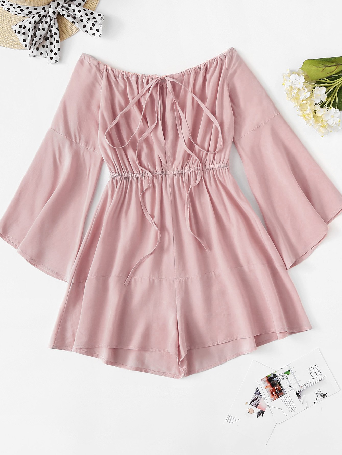 Bardot Drawstring Detail Flounce Sleeve Romper