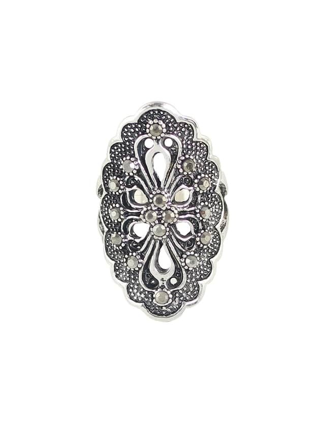 Silver-7 Rhinestone Hollow Out Flower Finger Rings