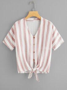 Single Breasted Striped Blouse