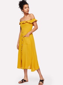 Off Shoulder Single Breasted Dress