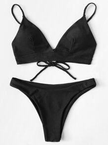 Lace Up Back Triangle Bikini Set