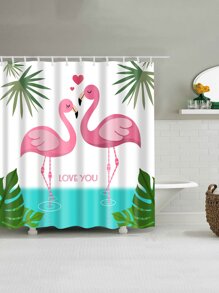 Flamingos Print Shower Curtain With 12pcs Hook